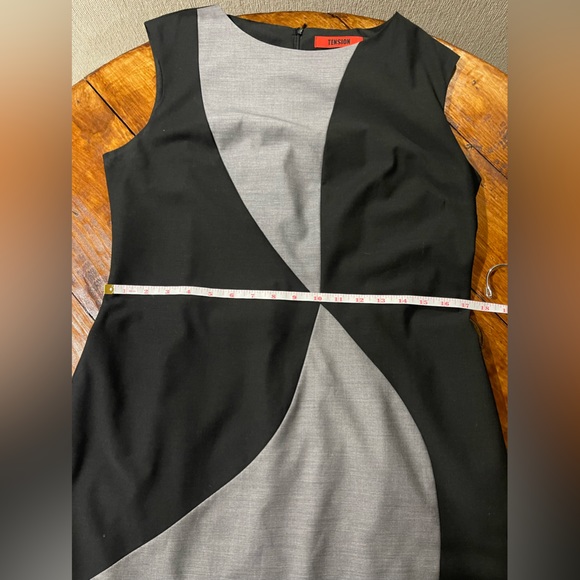 Tension black grey modern minimalist dress wool Rayon career casual midi geo 12 - Picture 5 of 6